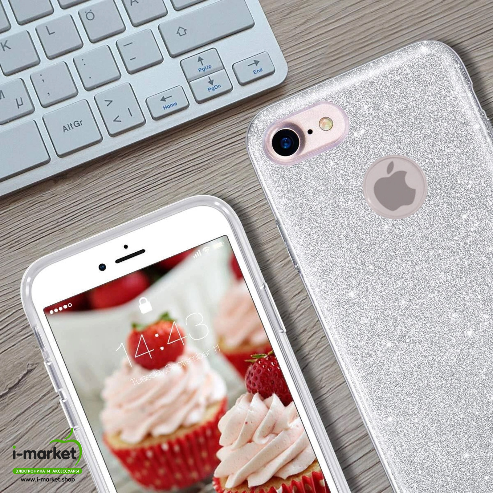 Чехол накладка Shine для APPLE iPhone 6 Plus, 6S Plus, силикон, блестки, цвет серебристый