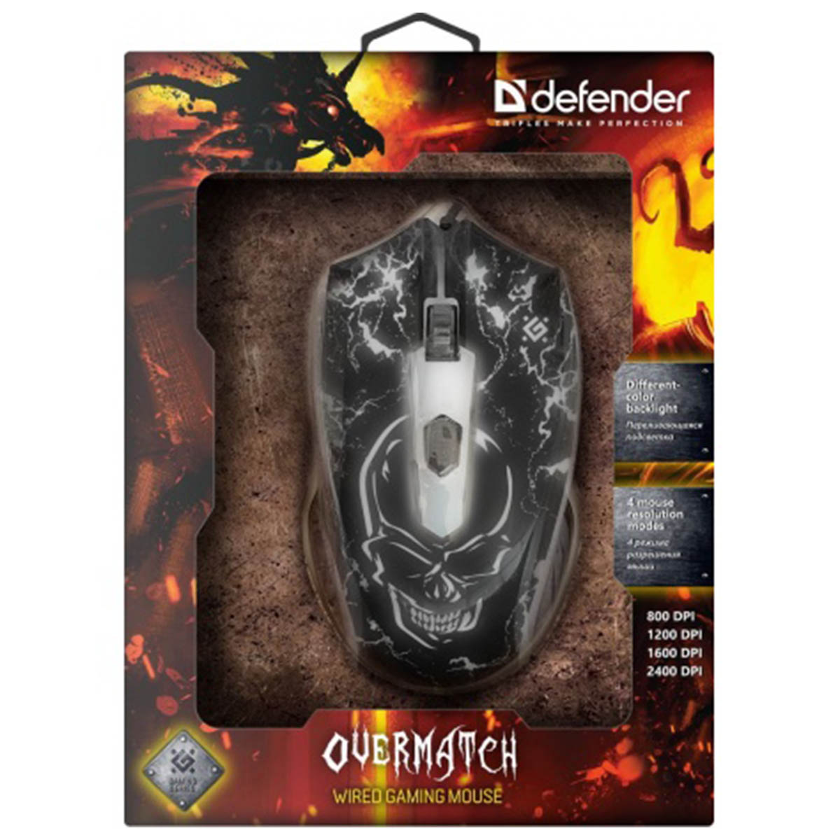 Мышь проводная DEFENDER Overmatch GM-069, игровая, RGB подсветка, цвет черный