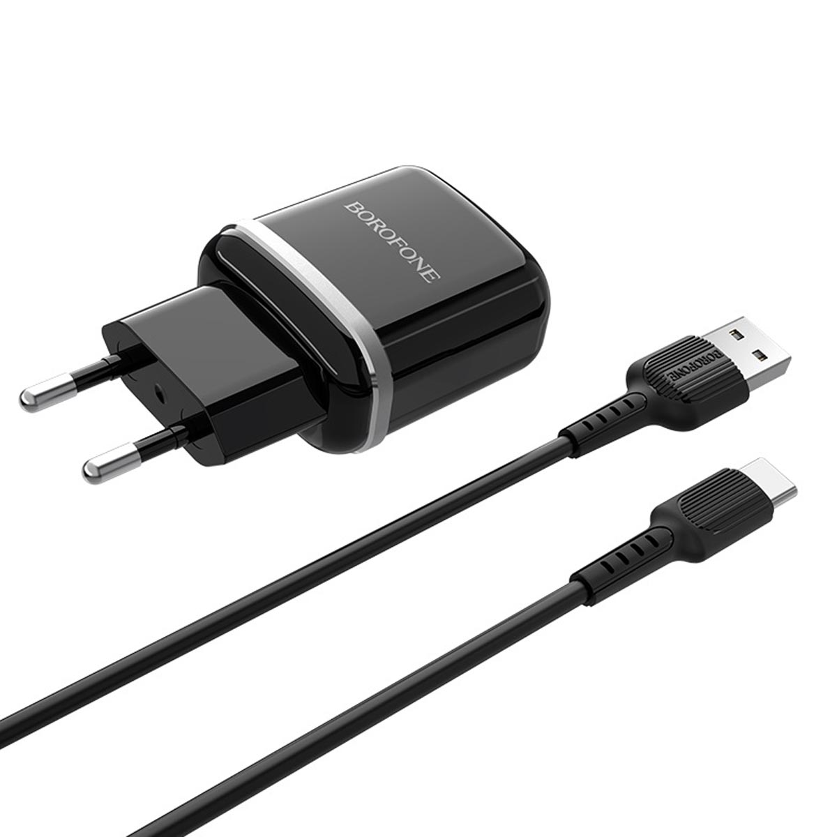 СЗУ (Сетевое зарядное устройство) BOROFONE BA25A Outstanding с кабелем USB Type-C, 2 USB, 3A, длина 1 метр, цвет черный