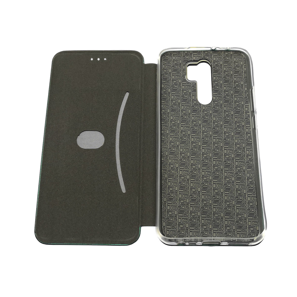 Чехол книжка STYLISH для XIAOMI Redmi 9, экокожа, визитница, цвет темно зеленый.