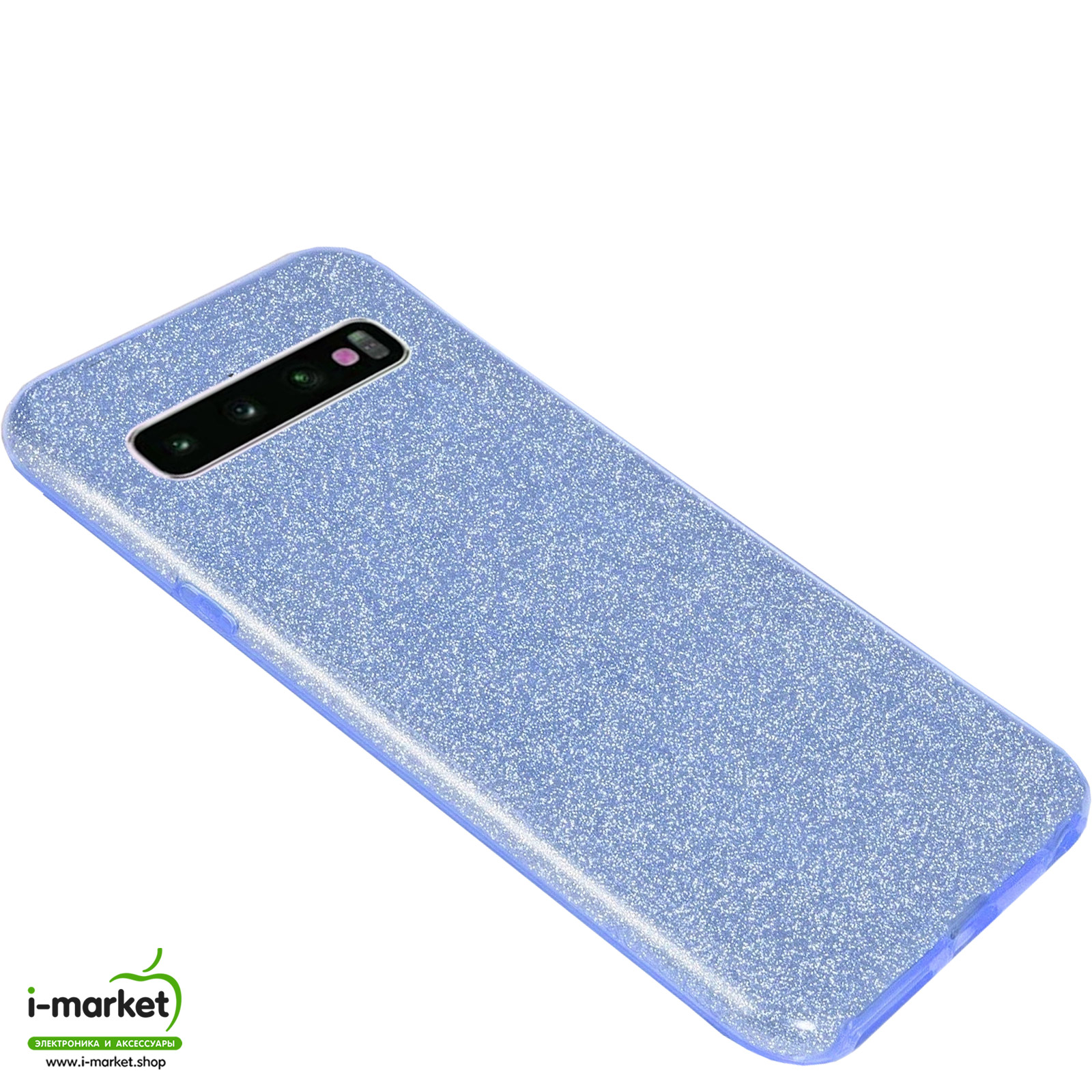 Чехол накладка Shine для SAMSUNG Galaxy S10 (SM-G973), силикон, блестки, цвет голубой