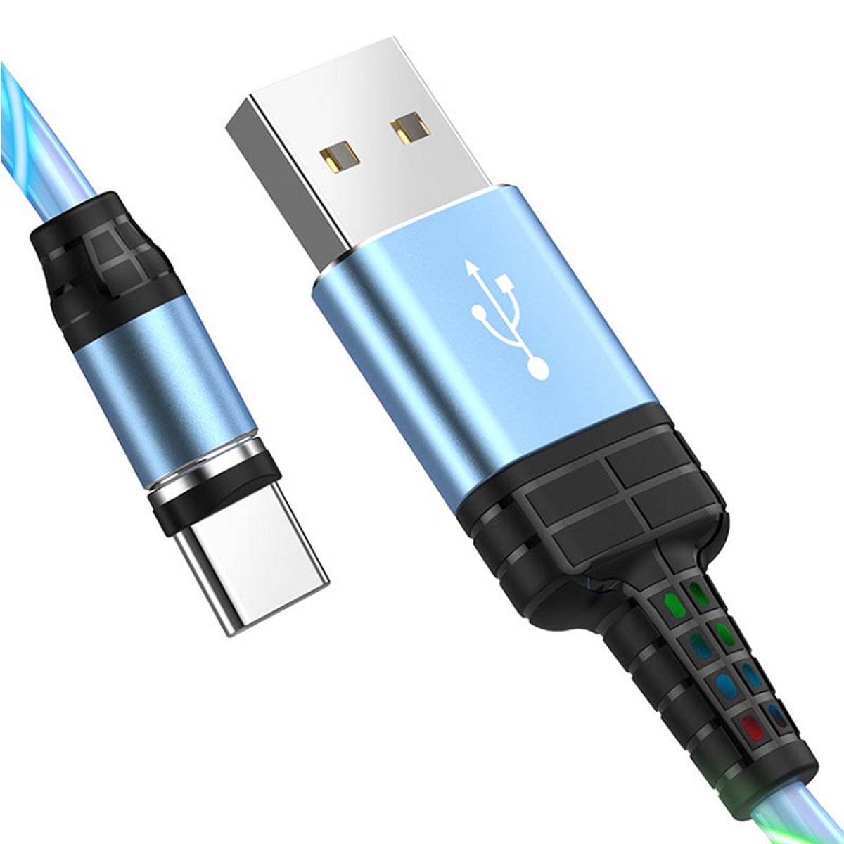 Магнитный зарядный кабель HOCO U90 USB Type C, LED подсветка, 2A, длина 1 метр, цвет синий