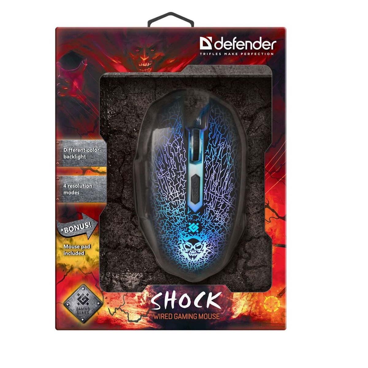 Проводная игровая мышь Defender Shock GM-110L, 6 кнопок, 800-3200 dpi, RGB подсветка, цвет черный