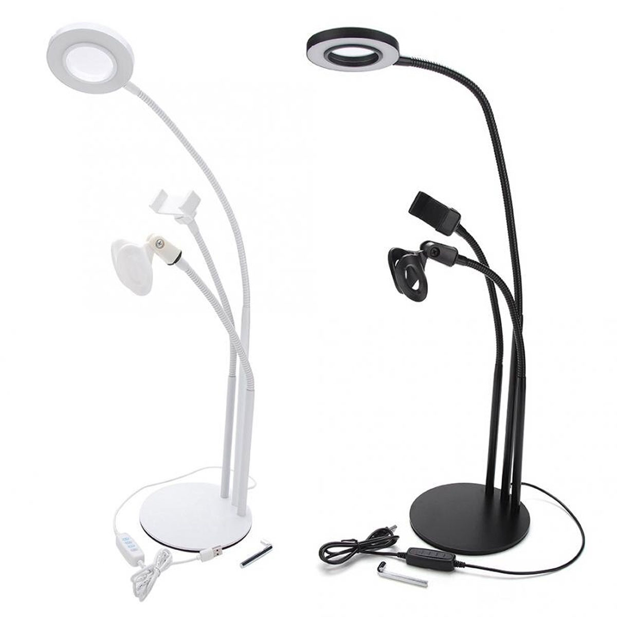 Кольцевая светодиодная лампа с держателем для смартфона и микрофона L3, 6 см, настольная, цвет белый