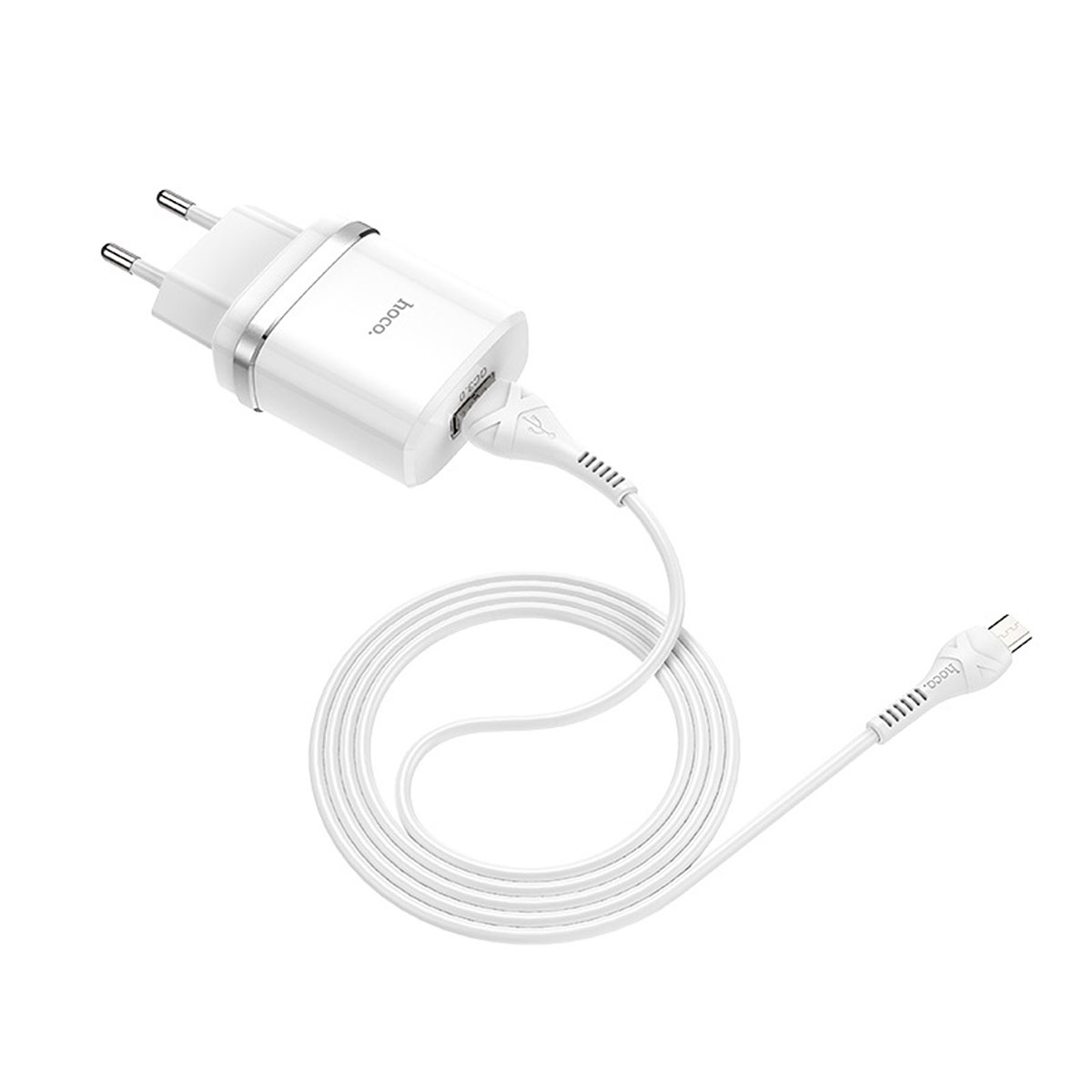 HOCO C12Q Smart CЗУ (Сетевое зарядное устройство) QC3.0, 1 USB, c кабелем Micro USB, цвет белый.