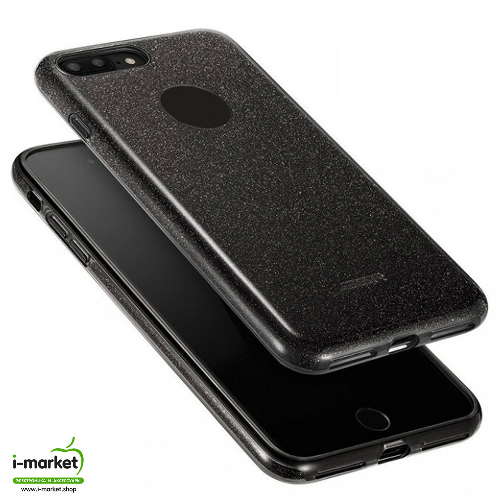 Чехол накладка Shine для APPLE iPhone 7 Plus, iPhone 8 Plus, силикон, блестки, цвет черный