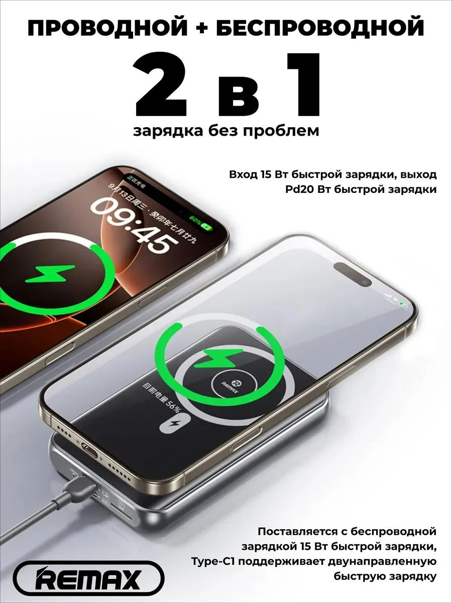 Внешний аккумулятор с игровой консолью 2 в 1 Remax MCP-6 Power Bank 20W с MagSafe 15W, MP3 плеер, цвет графитовый (распродажа -25%)