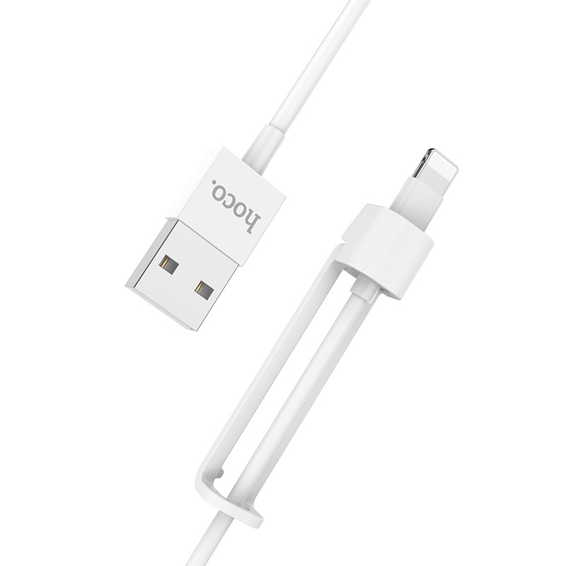 HOCO X31 зарядный дата кабель USB на Lightning 1м с подставкой ток 2.1А быстрая зарядка ABS+TPE материалы, цвет белый.