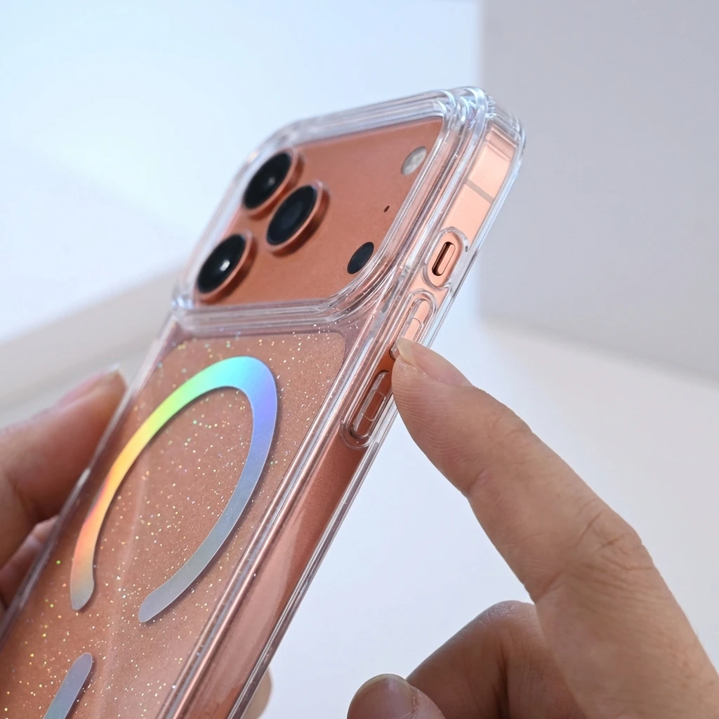 Чехол накладка LUXURE CASE Cabbeen с поддержкой MagSafe для APPLE iPhone 17 Pro Max, с блестками, прозрачный