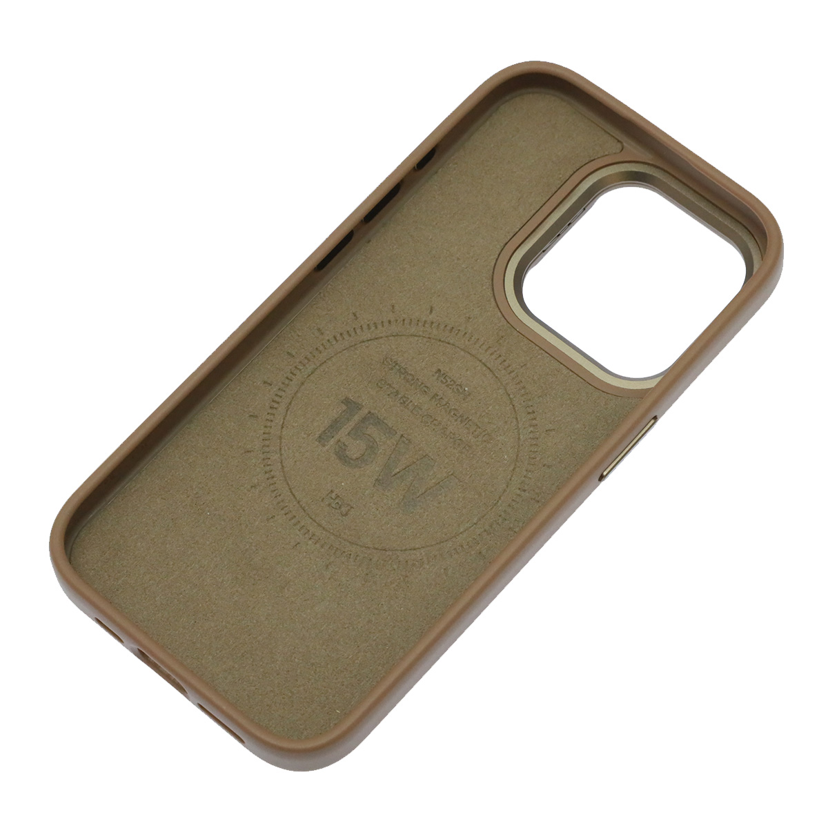 Чехол накладка Modern Stylish с поддержкой MagSafe для APPLE iPhone 15 Pro, защита камеры, подставка, экокожа, бархат, цвет золотистый