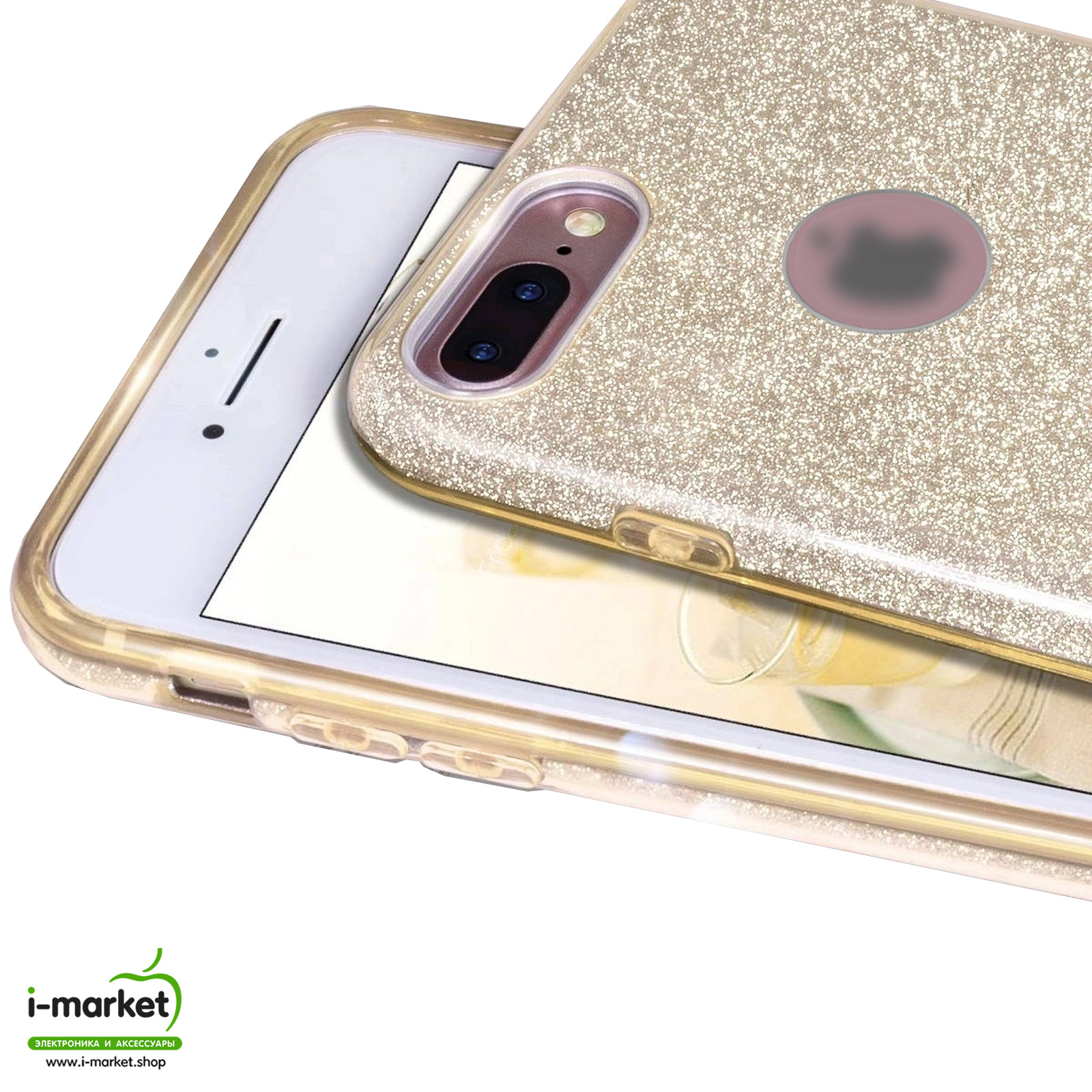 Чехол накладка Shine для APPLE iPhone 7 Plus, iPhone 8 Plus, силикон, блестки, цвет золотистый