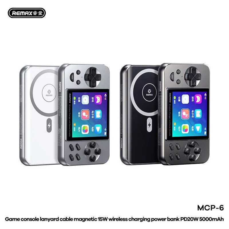 Внешний аккумулятор с игровой консолью 2 в 1 Remax MCP-6 Power Bank 20W с MagSafe 15W, MP3 плеер, цвет графитовый (распродажа -25%)