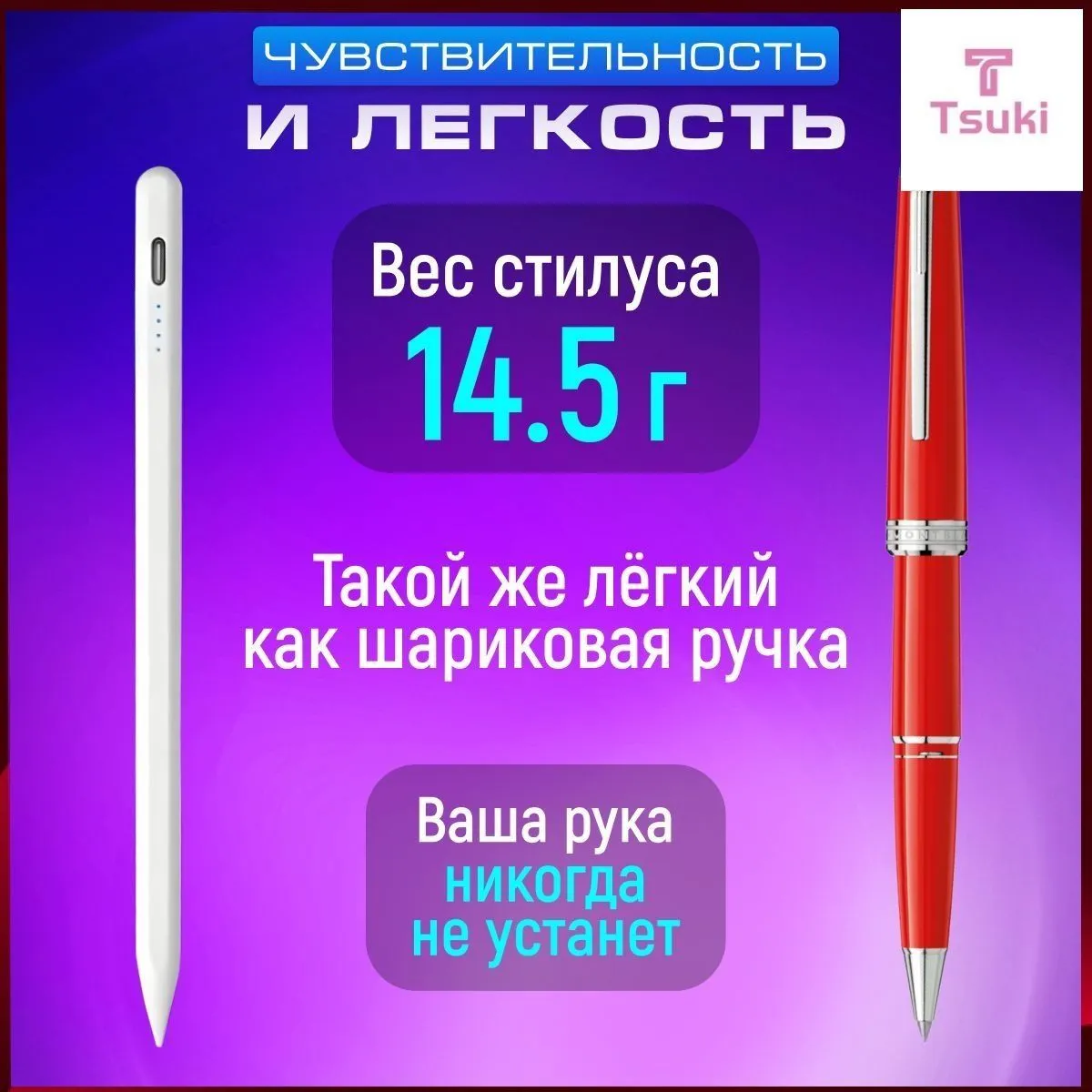 Стилус-карандаш универсальный Tsyki X473 для телефонов, планшетов, наручных часов (iOS, Android, Windows), заряд от Type-C, цвет белый