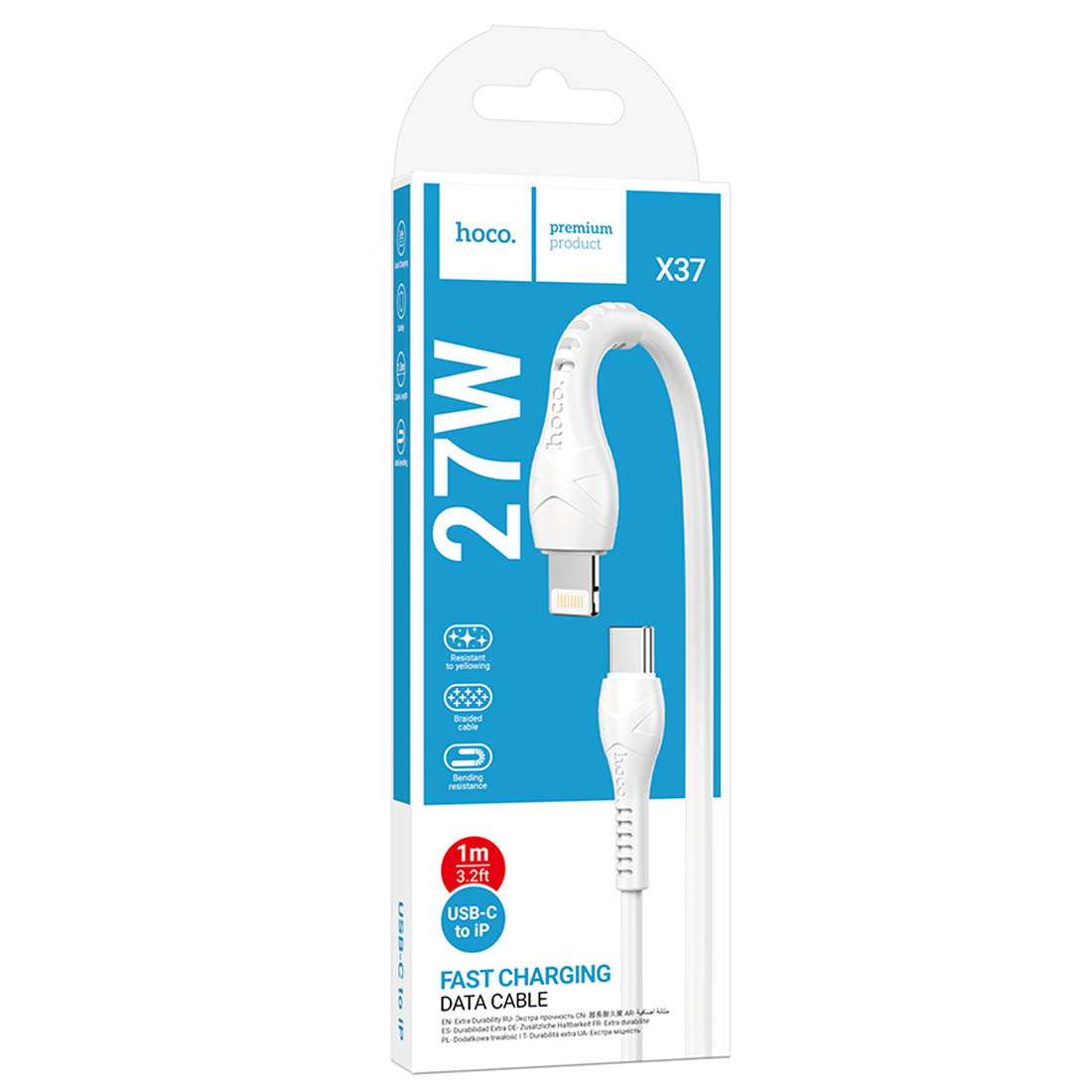 Кабель HOCO X37 Cool USB Type C на Lightning 8 pin, 27W, длина 1 метр, цвет белый