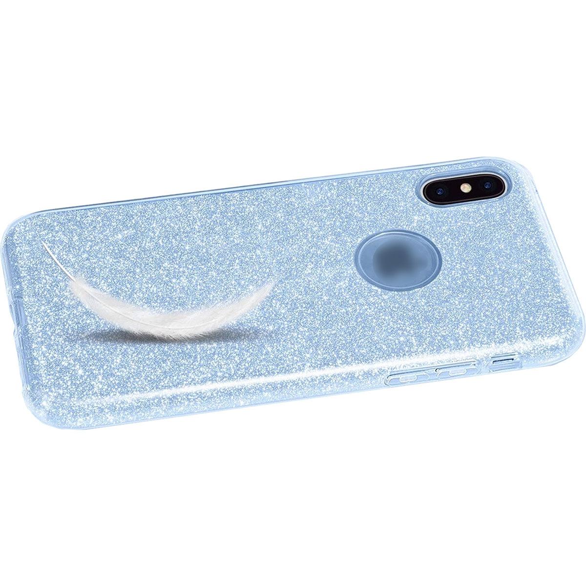 Чехол накладка Shine для APPLE iPhone XS MAX, силикон, блестки, цвет голубой