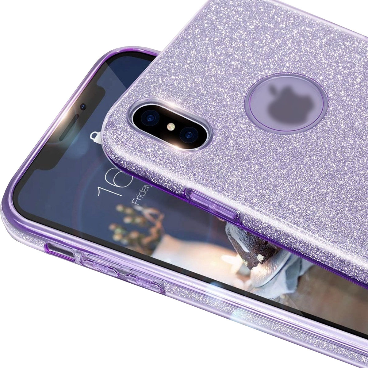 Чехол накладка Shine для APPLE iPhone XS MAX, силикон, блестки, цвет пурпурный