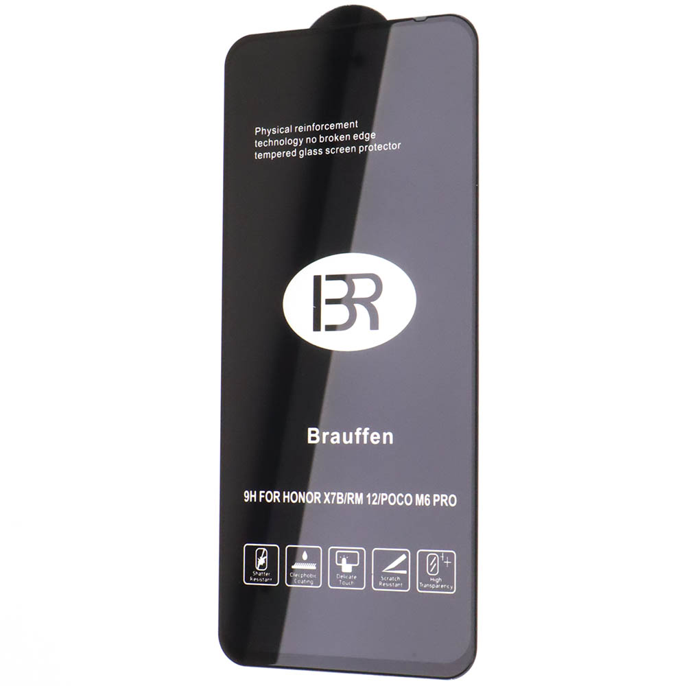 Защитное стекло BRAUFFEN для XIAOMI Redmi 12, XIAOMI Redmi 13, XIAOMI POCO M6 4G, POCO M6 Pro 5G, цвет окантовки черный
