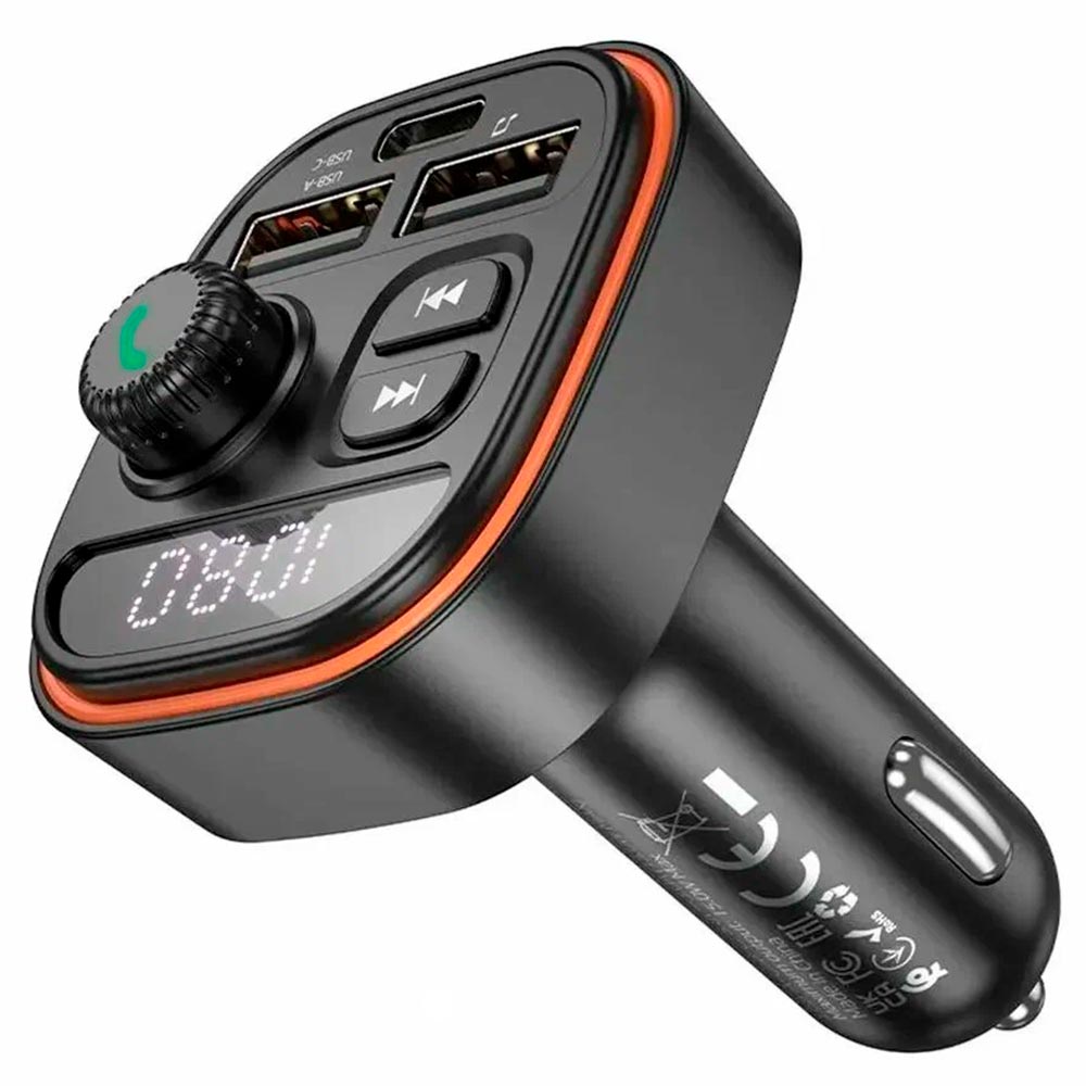 АЗУ (Автомобильное зарядное устройство) BOROFONE BC59 Heroic Car с FM трансмиттером, 15W, Bluetooth, 2 USB, 1 USB Type-C, QC3.0, PD15W, цвет черный