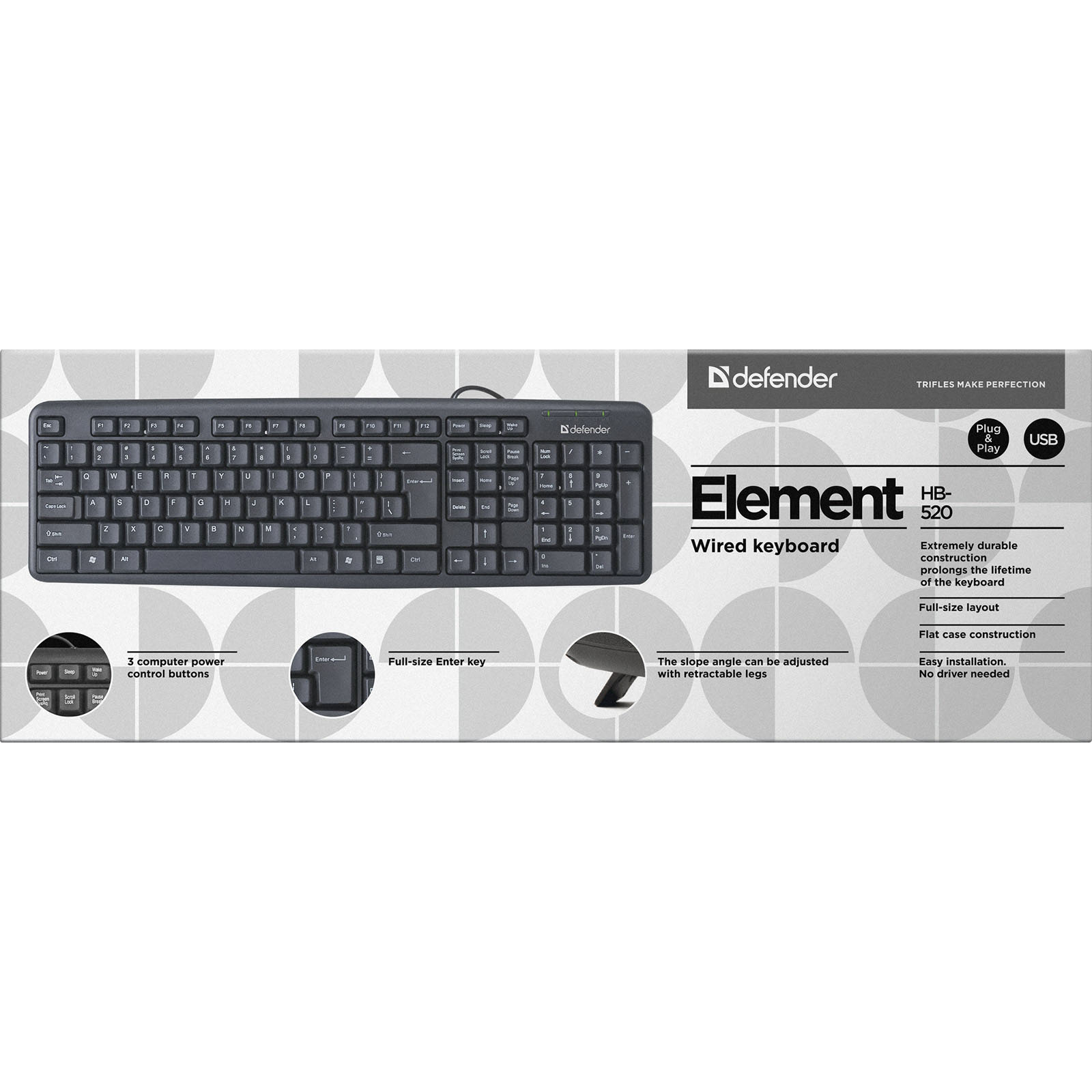 Клавиатура проводная DEFENDER Element HB-520 RU, интерфейс подключения USB, цвет черный