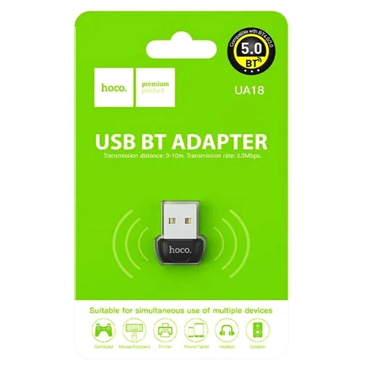 Адаптер USB Bluetooth 5.0 HOCO UA18, цвет черный