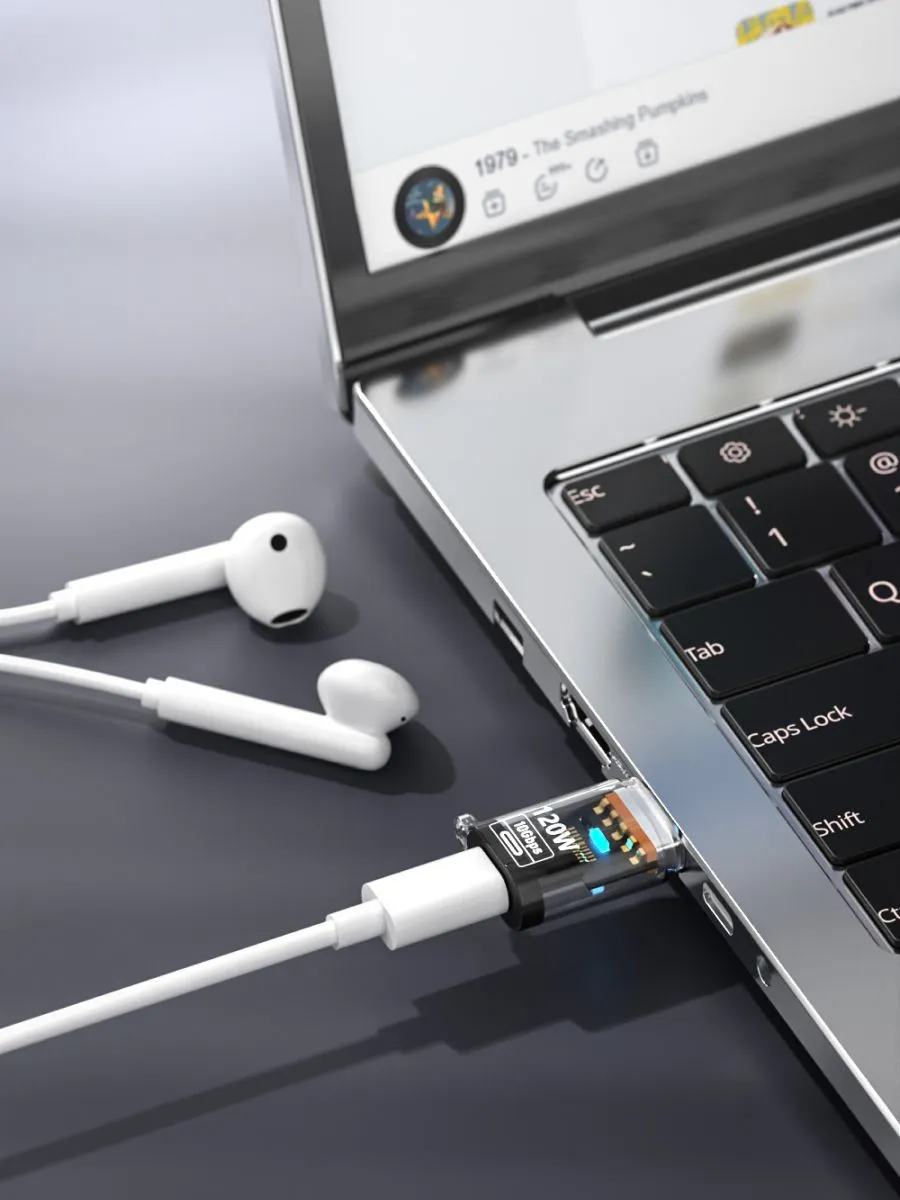 OTG переходник, адаптер 120W (10Gbps) с USB (папа) на Type-C (мама), быстрая зарядка, цвет черный