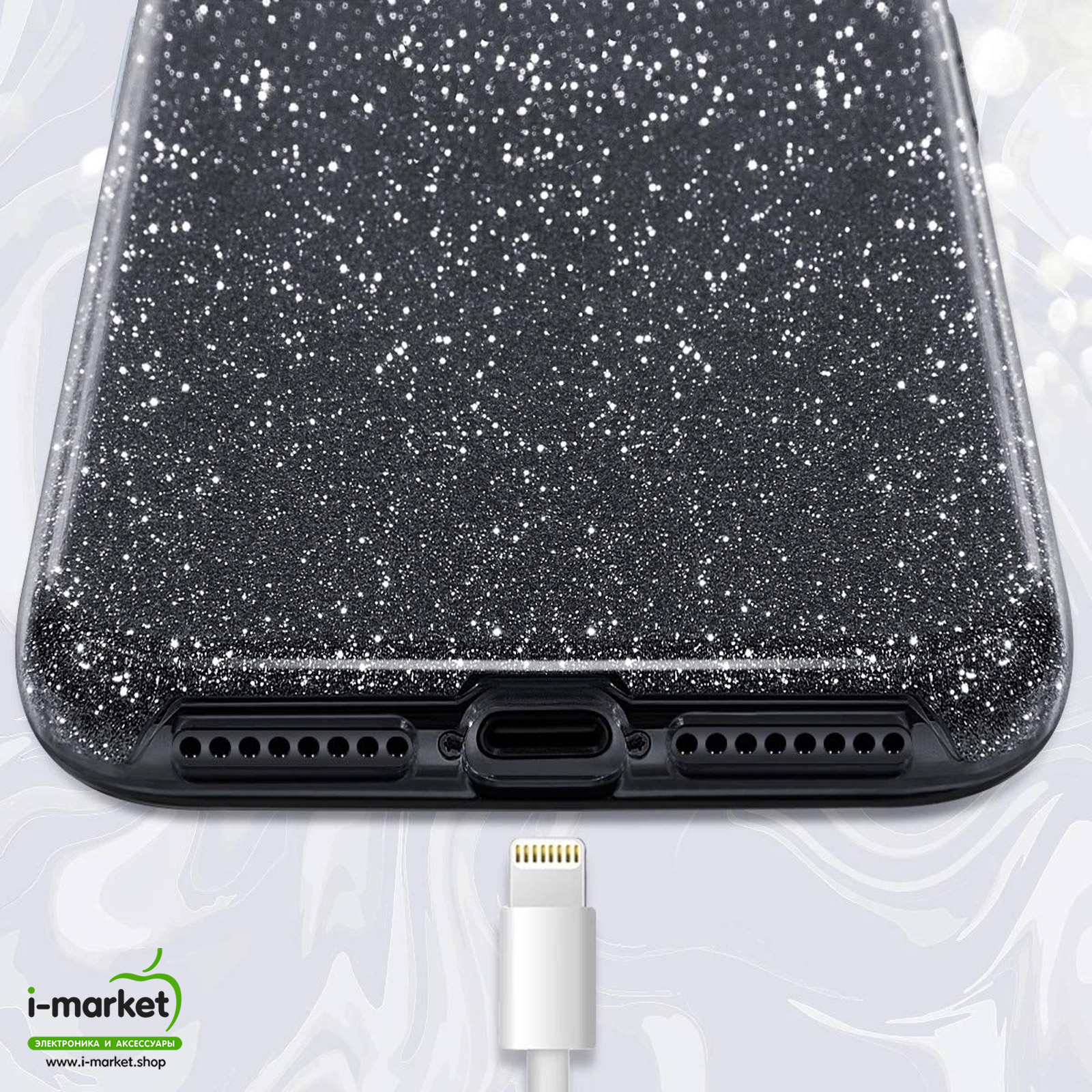 Чехол накладка Shine для APPLE iPhone 7 Plus, iPhone 8 Plus, силикон, блестки, цвет черный
