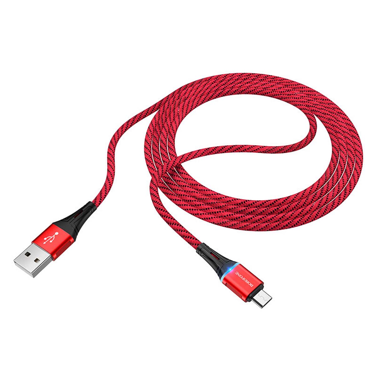 Кабель BOROFONE BU25 Glory Micro USB, 2.4A, длина 1.2 метра, нейлон, цвет красный