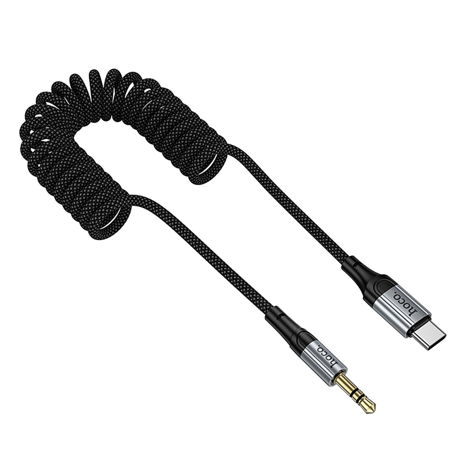 Аудио кабель, переходник HOCO UPA33B AUX (Jack 3.5 мм) на USB-C Type-C, растягивается до 1.5 метра, цвет черный